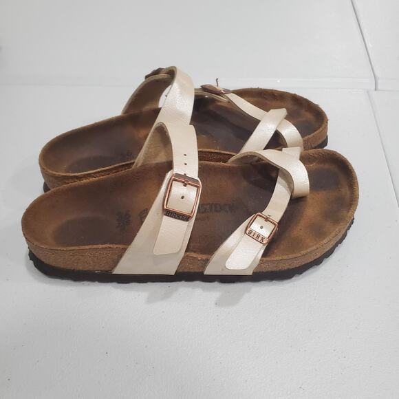 Birkenstock Sandals Womens 36 5 Cream Pearl Mayari Cork Footbed Germany Toe Loop - Picture 1 of 9
